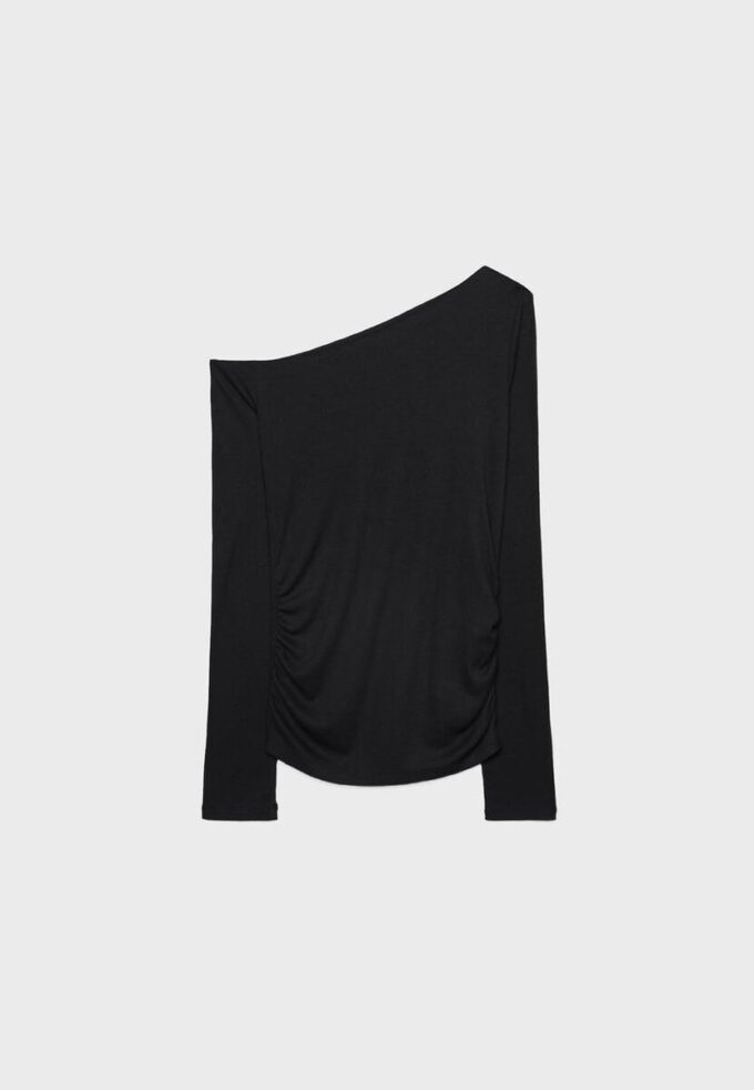 Asymmetrisches T-Shirt mit gerafftem Detail Asymmetrisches T-Shirt mit gerafftem Detail