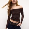 Asymmetrisches Tüll-T-Shirt Asymmetrisches Tüll-T-Shirt