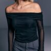 Asymmetrisches Tüll-T-Shirt Asymmetrisches Tüll-T-Shirt