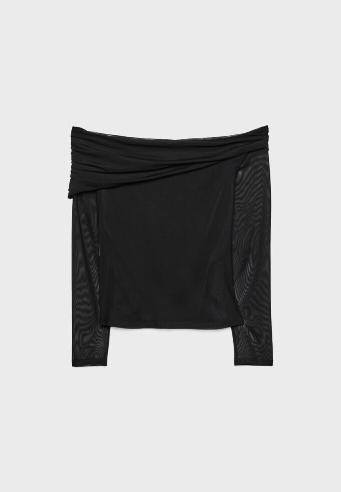 Asymmetrisches Tüll-T-Shirt Asymmetrisches Tüll-T-Shirt