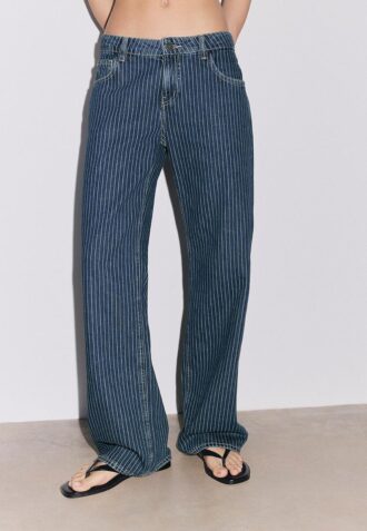 Baggy-Jeans mit Streifen und mittlerer Leibhöhe