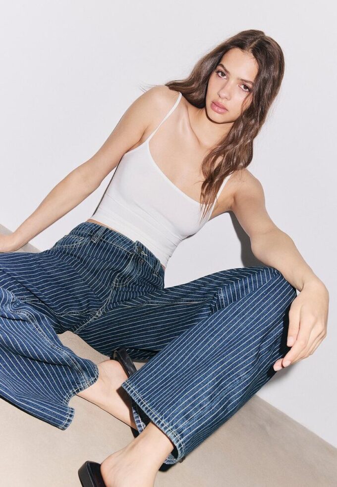 Baggy-Jeans mit Streifen und mittlerer Leibhöhe Baggy-Jeans mit Streifen und mittlerer Leibhöhe