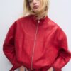Ballonjacke in Lederoptik mit Gürteldetail
