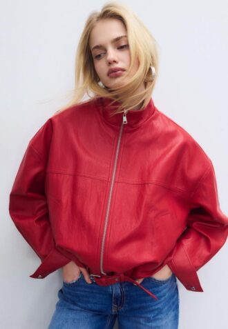 Ballonjacke in Lederoptik mit Gürteldetail