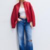 Ballonjacke in Lederoptik mit Gürteldetail