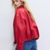 Ballonjacke in Lederoptik mit Gürteldetail
