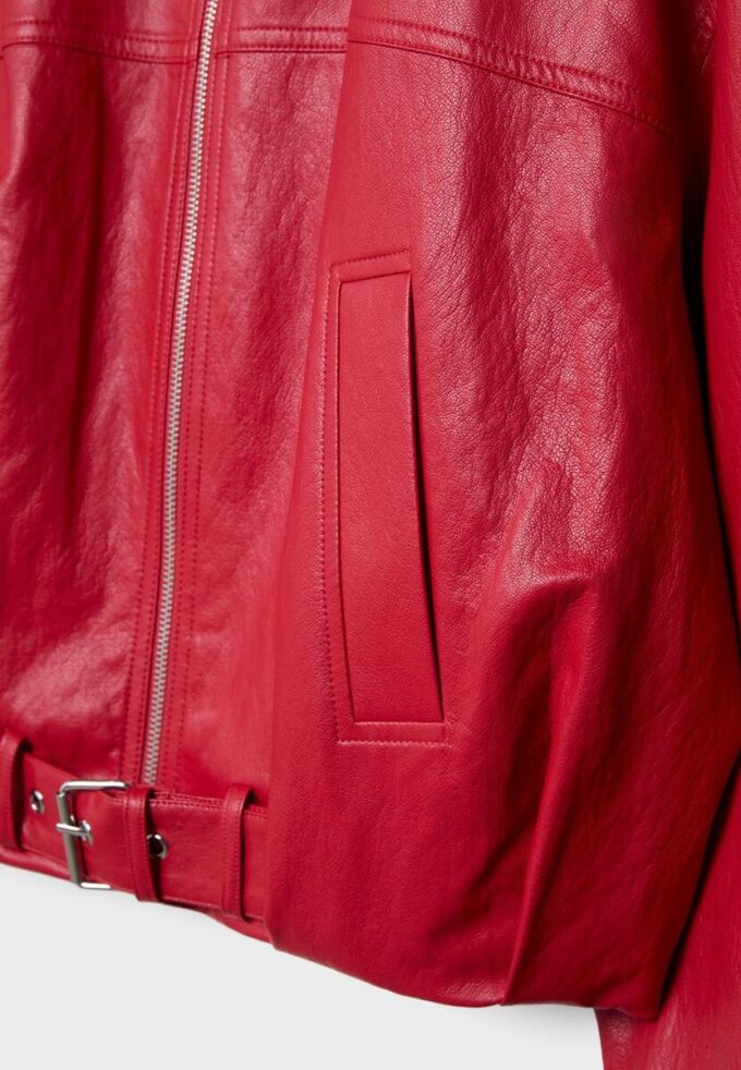 Ballonjacke in Lederoptik mit Gürteldetail