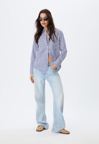 Basics-gestreiftes Popeline-Hemd mit Tasche