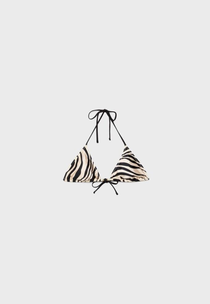 Bedrucktes Satin-Triangel-Bikini-Oberteil Bedrucktes Satin-Triangel-Bikini-Oberteil