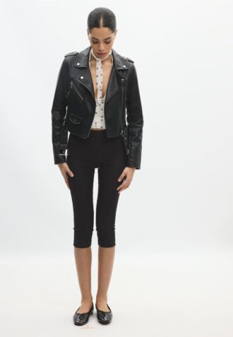 Bikerjacke aus Kunstleder mit Gürtel
