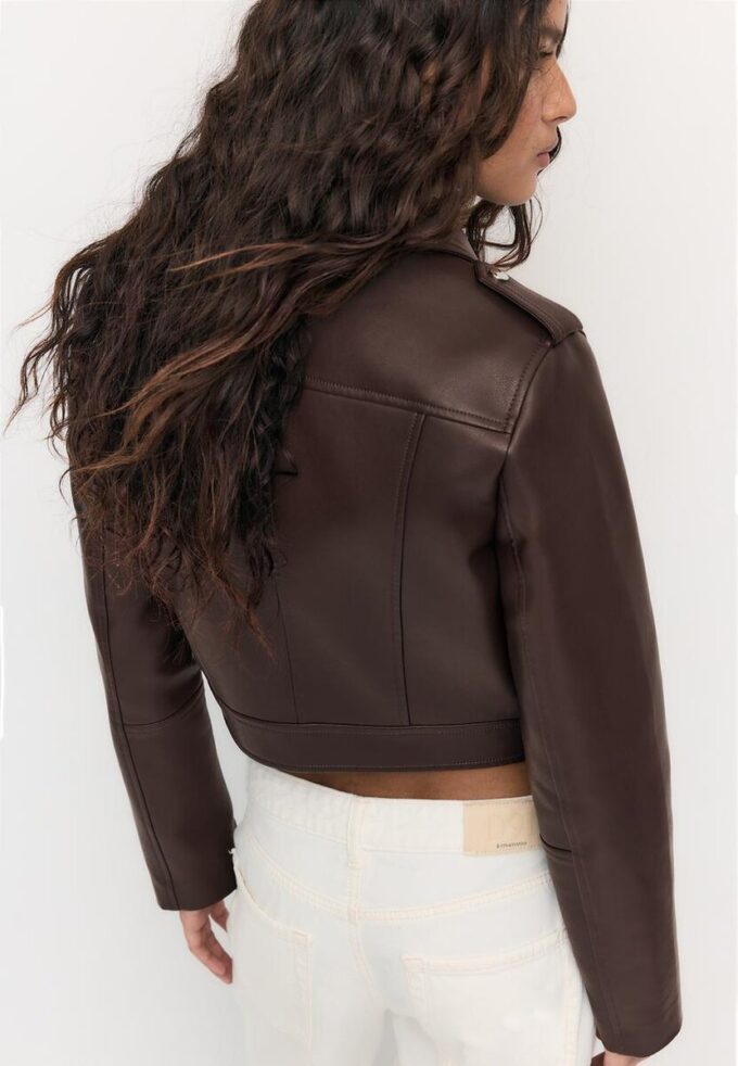 Bikerjacke aus Kunstleder mit Gürtel