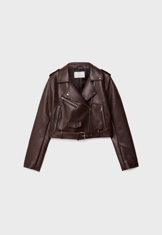 Bikerjacke aus Kunstleder mit Gürtel