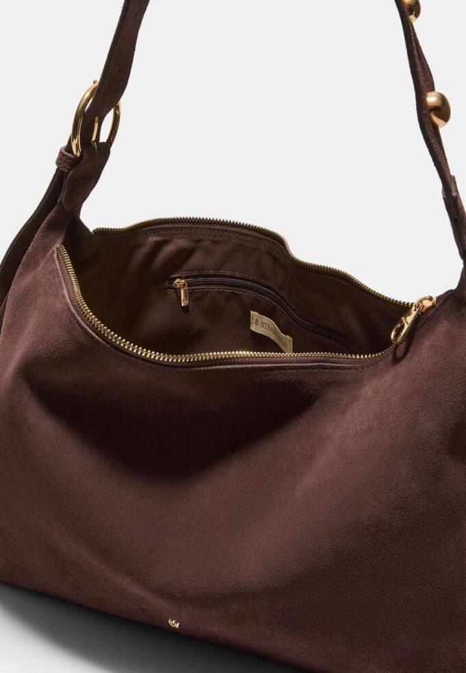Flache Umhängetasche mit Nieten, 100 % Leder