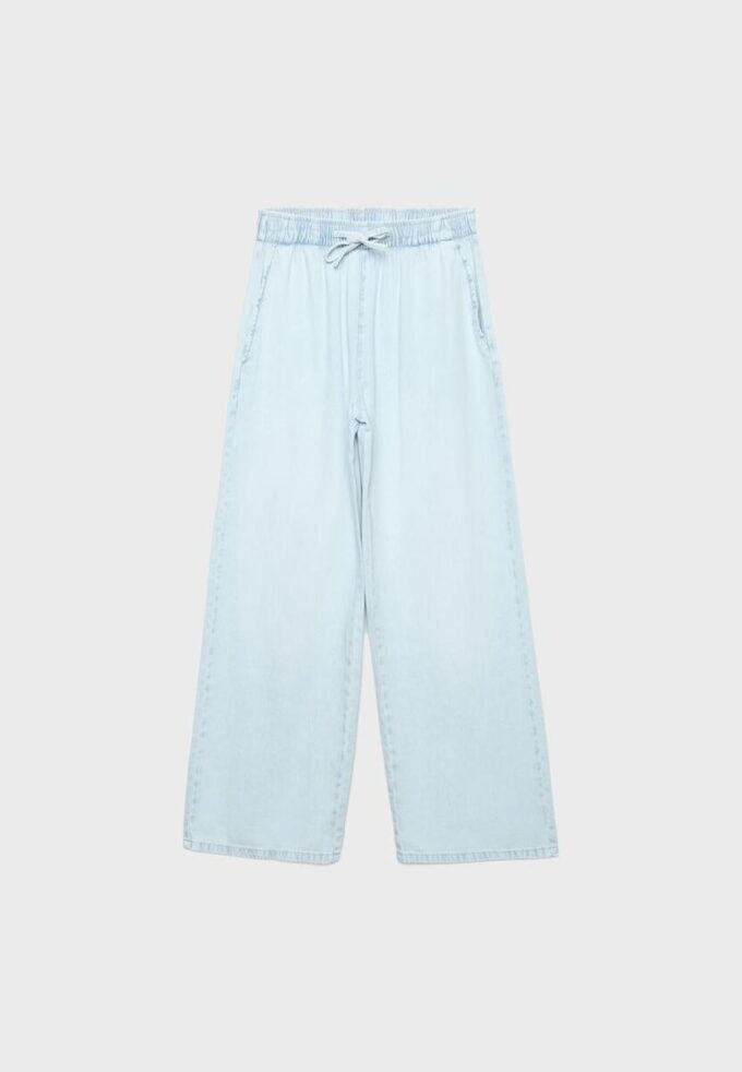Fließende Denim-Hose mit Kordelzug