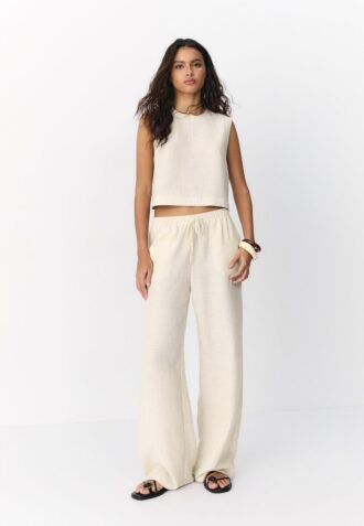 Fließende Hose mit Metallic-Fäden in Leinenoptik