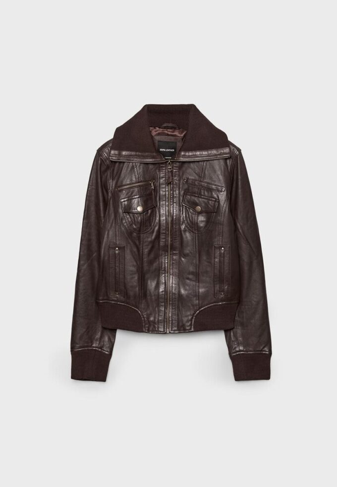 Gerippte Lederjacke Gerippte Lederjacke
