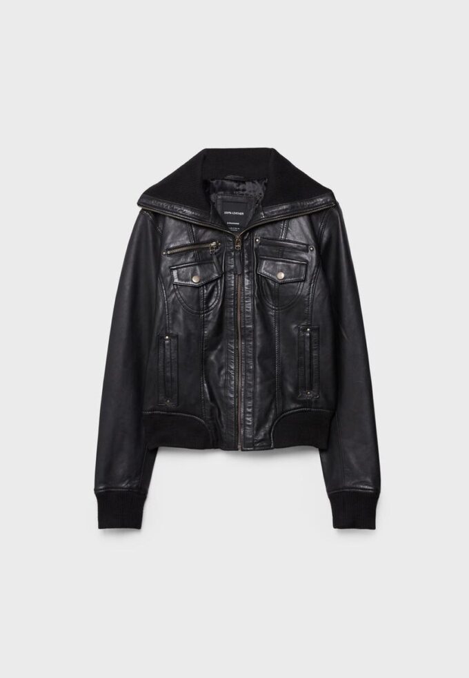 Gerippte Lederjacke Gerippte Lederjacke