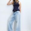 Gestreiftes, ärmelloses Peplum-Oberteil