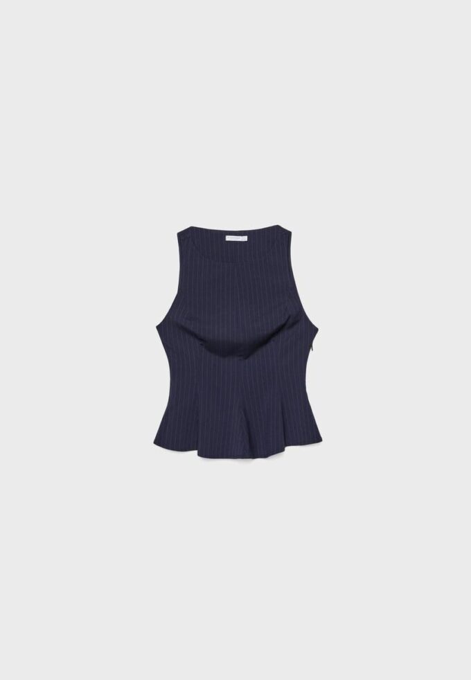 Gestreiftes, ärmelloses Peplum-Oberteil