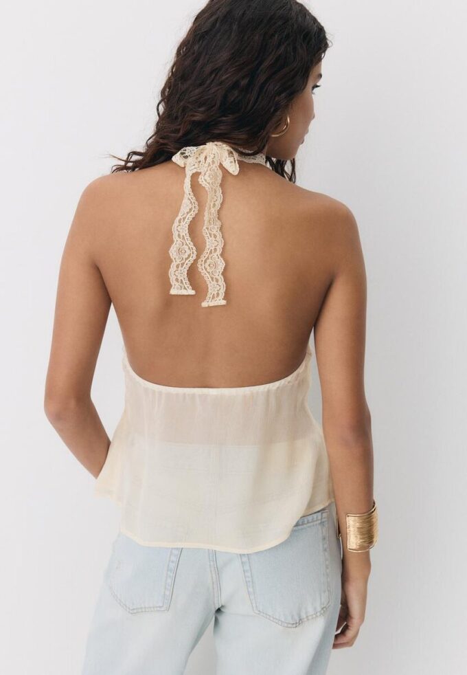 Halter-Oberteil mit Spitzenbesatz Halter-Oberteil mit Spitzenbesatz