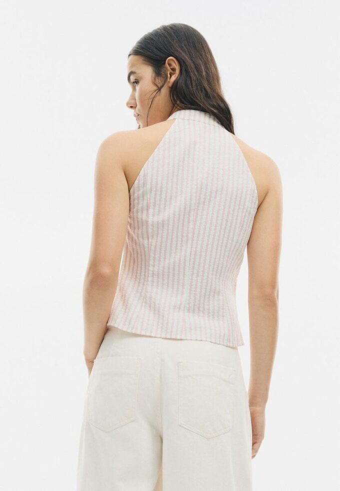 Halterneck-Oberteil im Qipao-Stil mit halbgeknittertem Knoten