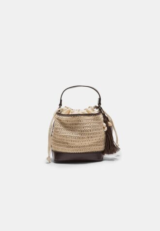 Kombinierte Bucket Bag aus Häkelstoff