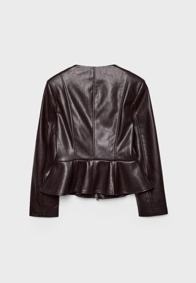 Kragenloser Blazer mit Peplum in Lederoptik