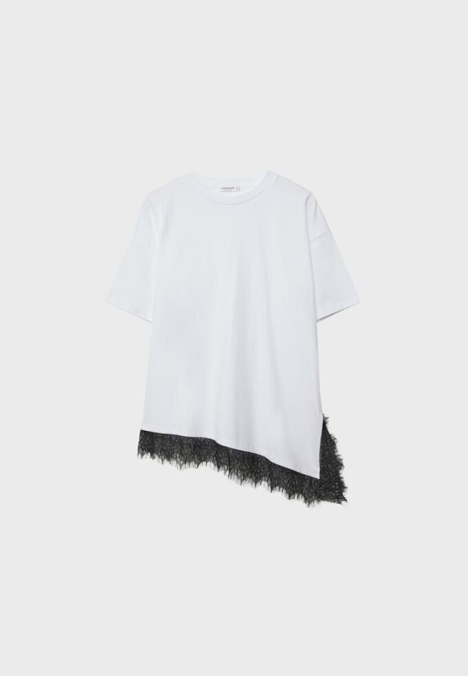 Kurzarm-T-Shirt mit Spitzenbesatz Kurzarm-T-Shirt mit Spitzenbesatz