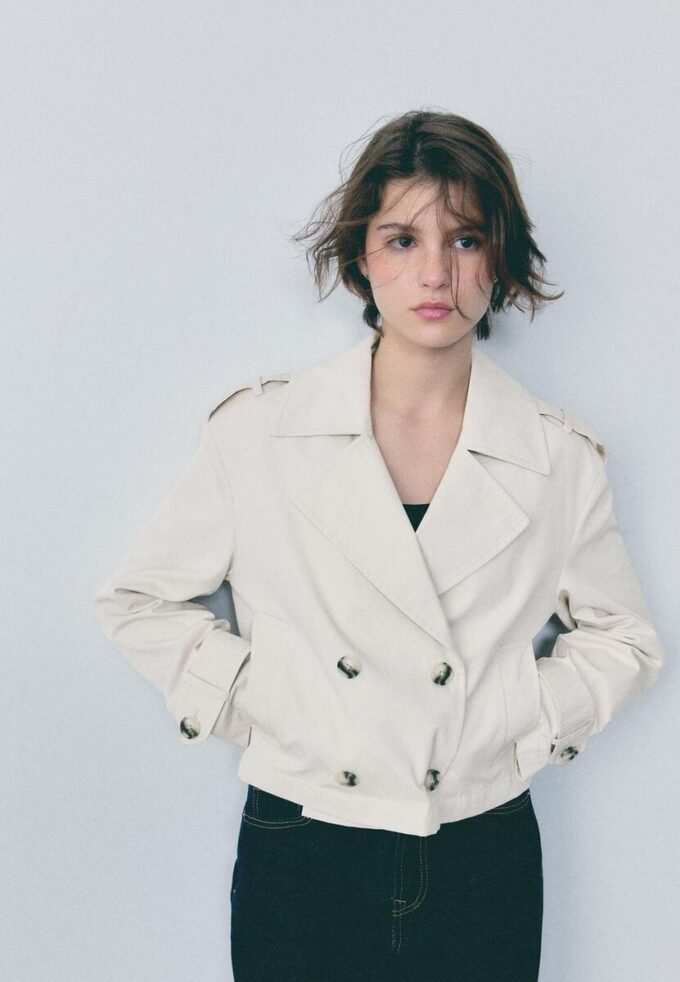 Kurzes Zweireihiger Trenchcoat