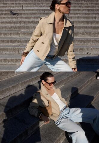 Kurzes Zweireihiger Trenchcoat