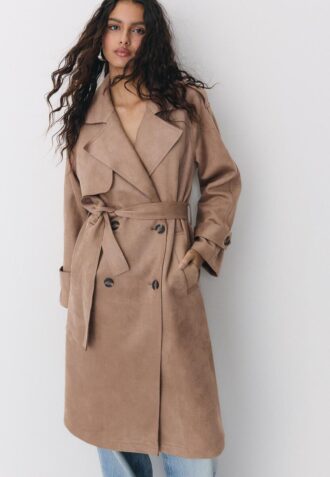 Langer Trenchcoat aus Kunstwildleder