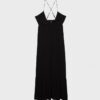 Langes Crêpe-Kleid mit Perlenverzierten Trägern