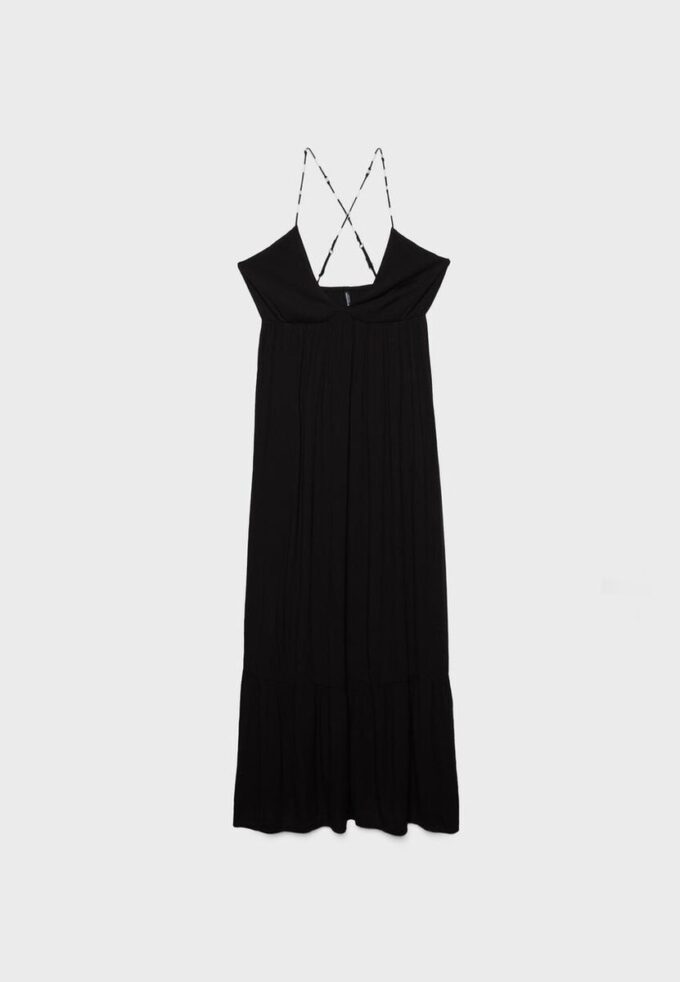 Langes Crêpe-Kleid mit Perlenverzierten Trägern