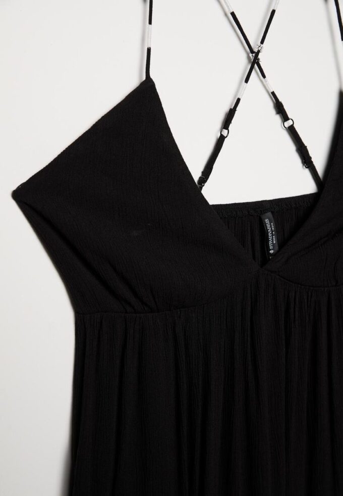Langes Crêpe-Kleid mit Perlenverzierten Trägern