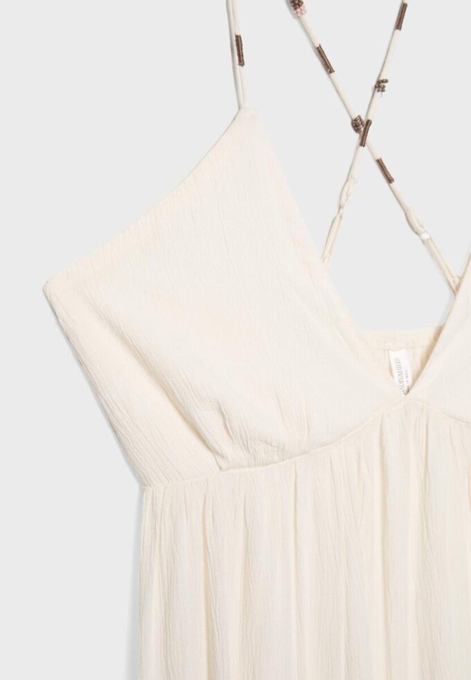 Langes Crêpe-Kleid mit Perlenverzierten Trägern