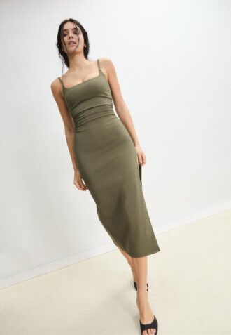 Midi-Kleid aus Bengalin mit quadratischem Ausschnitt