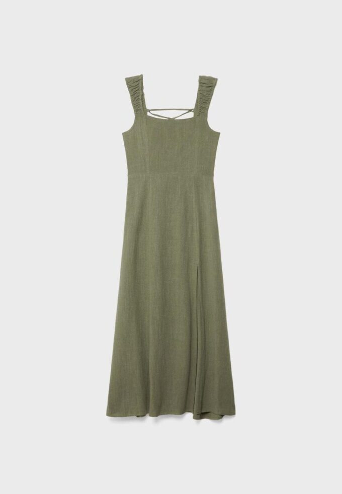 Midi-Kleid mit gekreuztem Rücken im Leinen-Look Midi-Kleid mit gekreuztem Rücken im Leinen-Look