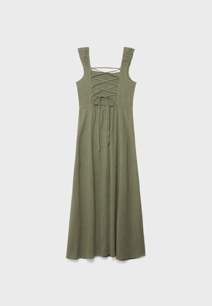 Midi-Kleid mit gekreuztem Rücken im Leinen-Look Midi-Kleid mit gekreuztem Rücken im Leinen-Look