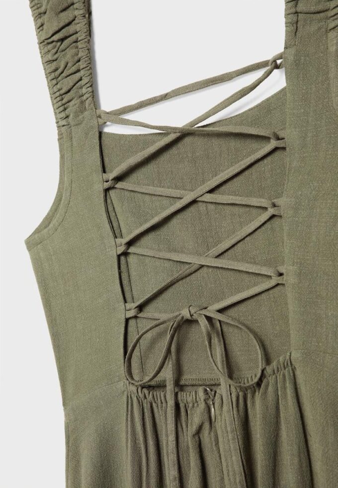 Midi-Kleid mit gekreuztem Rücken im Leinen-Look Midi-Kleid mit gekreuztem Rücken im Leinen-Look