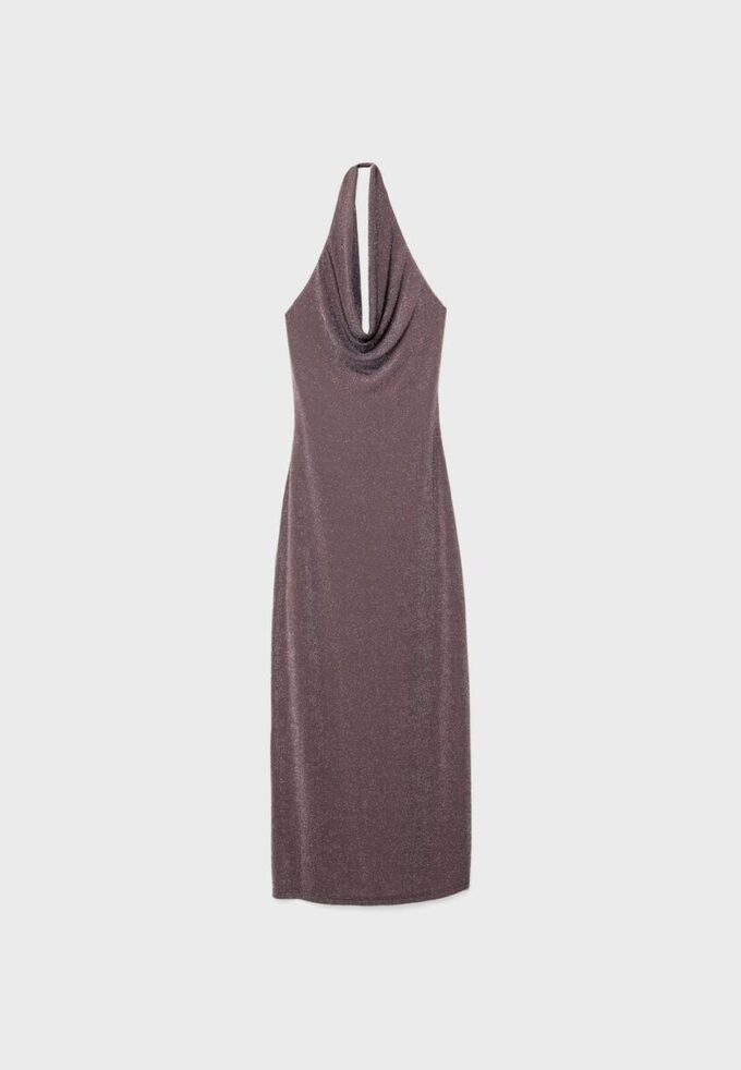 Midi-Kleid mit Metallfaden und Neckholder