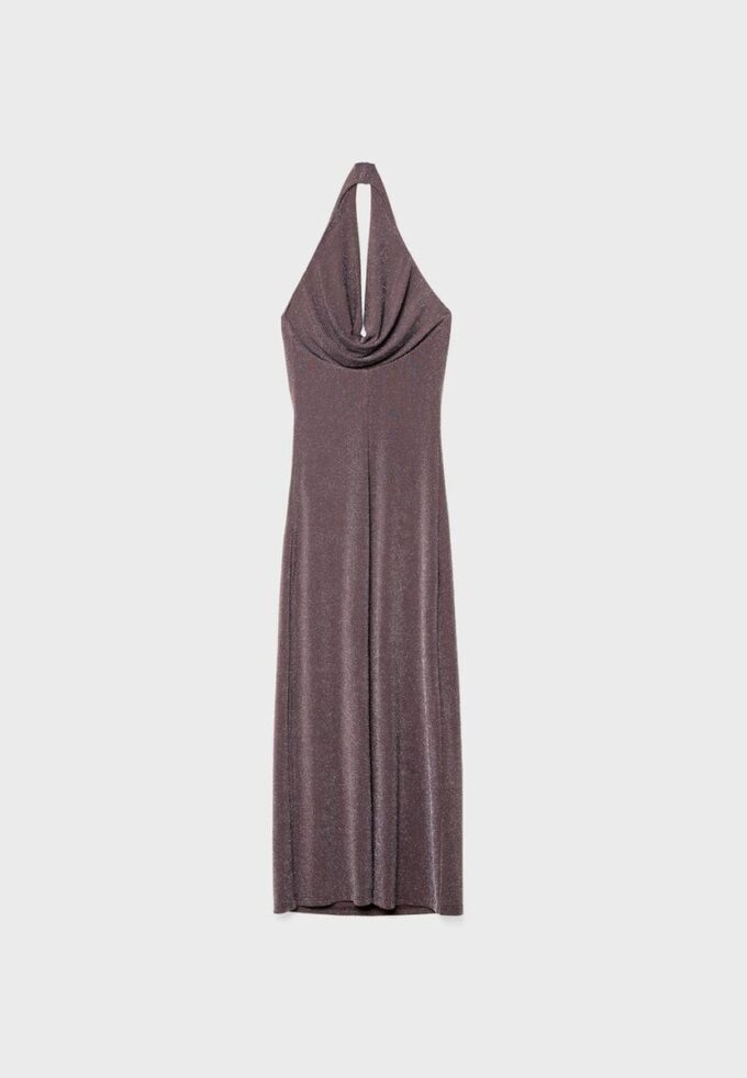 Midi-Kleid mit Metallfaden und Neckholder