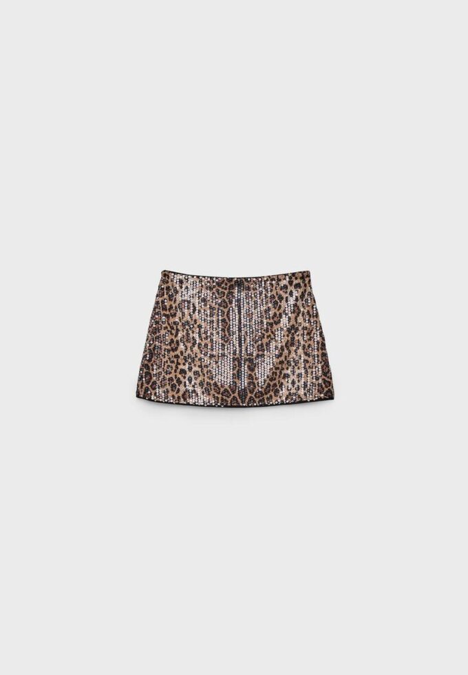 Mini-Skort mit Pailletten im Animal-Print Mini-Skort mit Pailletten im Animal-Print