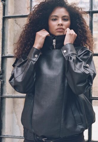 Oversize-Kunstlederjacke mit Revers