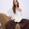 Pullover aus Mesh-Strick mit U-Boot-Ausschnitt