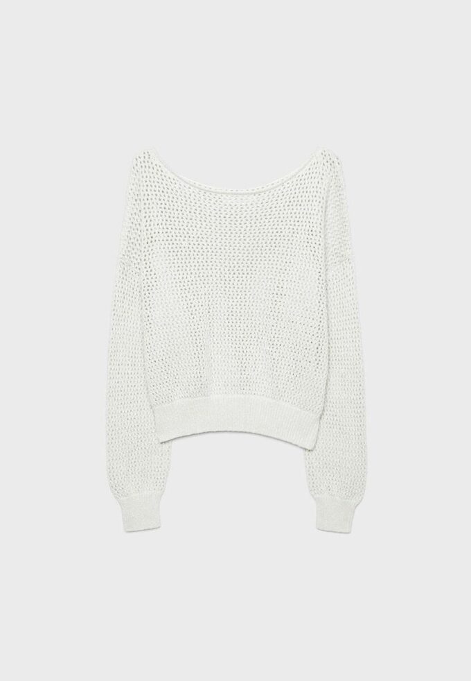 Pullover aus Mesh-Strick mit U-Boot-Ausschnitt