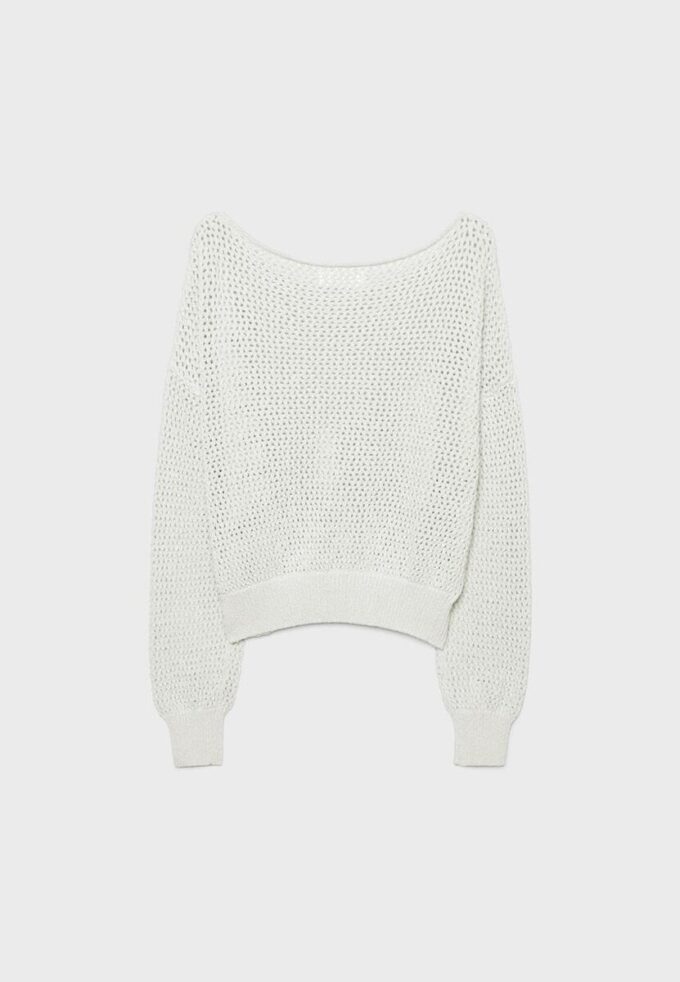 Pullover aus Mesh-Strick mit U-Boot-Ausschnitt