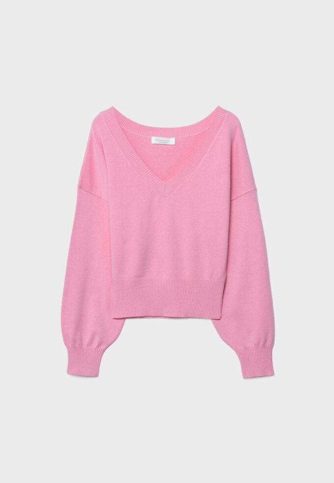 Pullover mit V-Ausschnitt und Fledermausärmeln