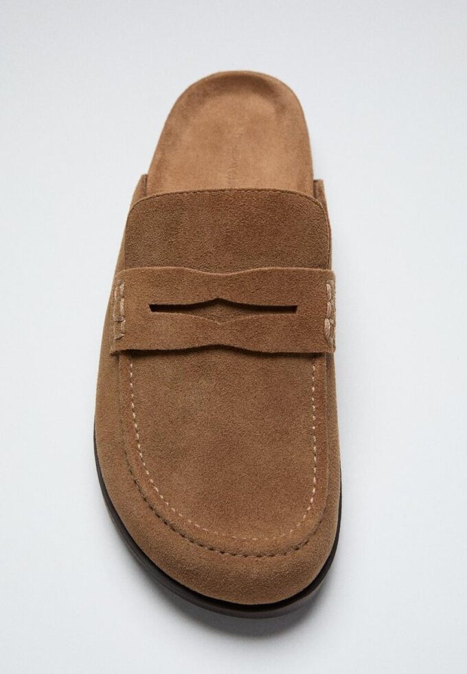 Rückenfreie Leder-Loafer-Clogs