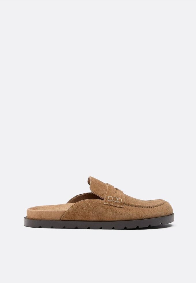 Rückenfreie Leder-Loafer-Clogs