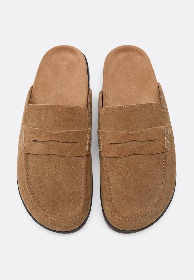 Rückenfreie Leder-Loafer-Clogs